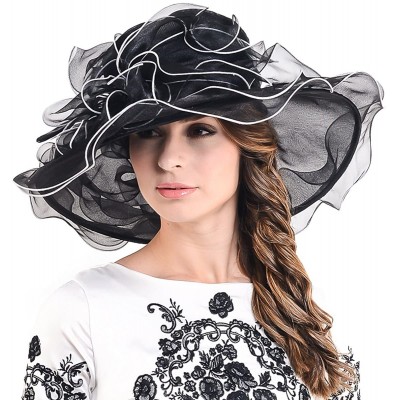 Sun Hats Fascinators Kentucky Derby Church Dress Large Floral Party Hat - Black/White - C012DLX4QQD $31.65