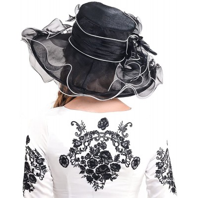 Sun Hats Fascinators Kentucky Derby Church Dress Large Floral Party Hat - Black/White - C012DLX4QQD $31.65