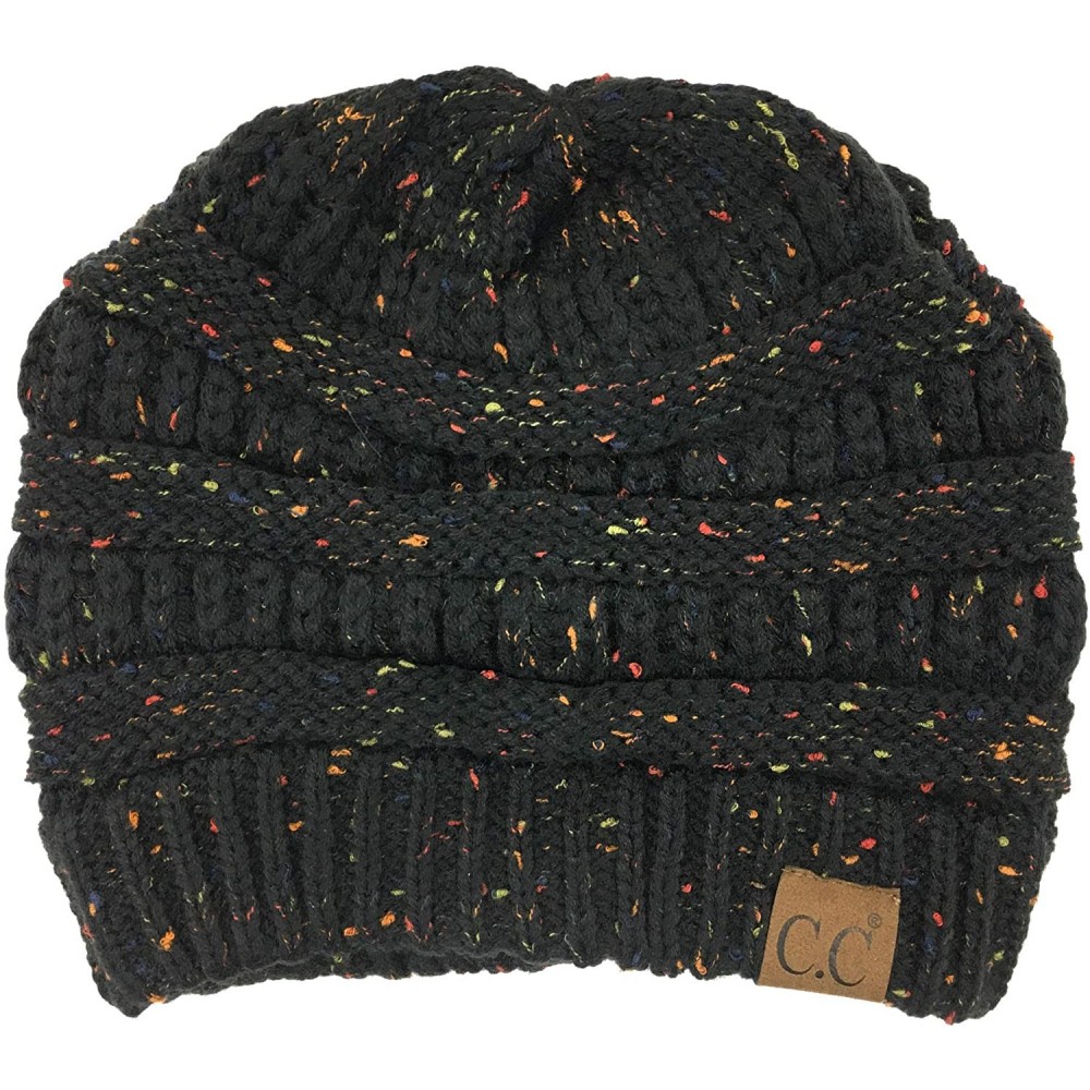 Skullies & Beanies Soft Stretch Chunky Cable Knit Slouchy Beanie Hat - Black Confetti - C012O6TRL2K $15.31