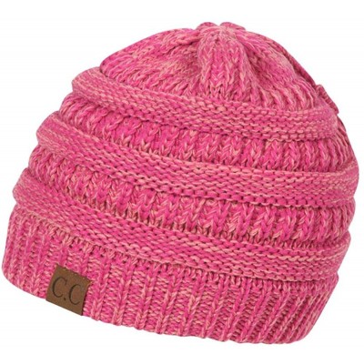 Skullies & Beanies Two Tone Chunky Soft Marled Knit Soft Beanie - Hot Pink - CV12M1O1ZKN $14.30