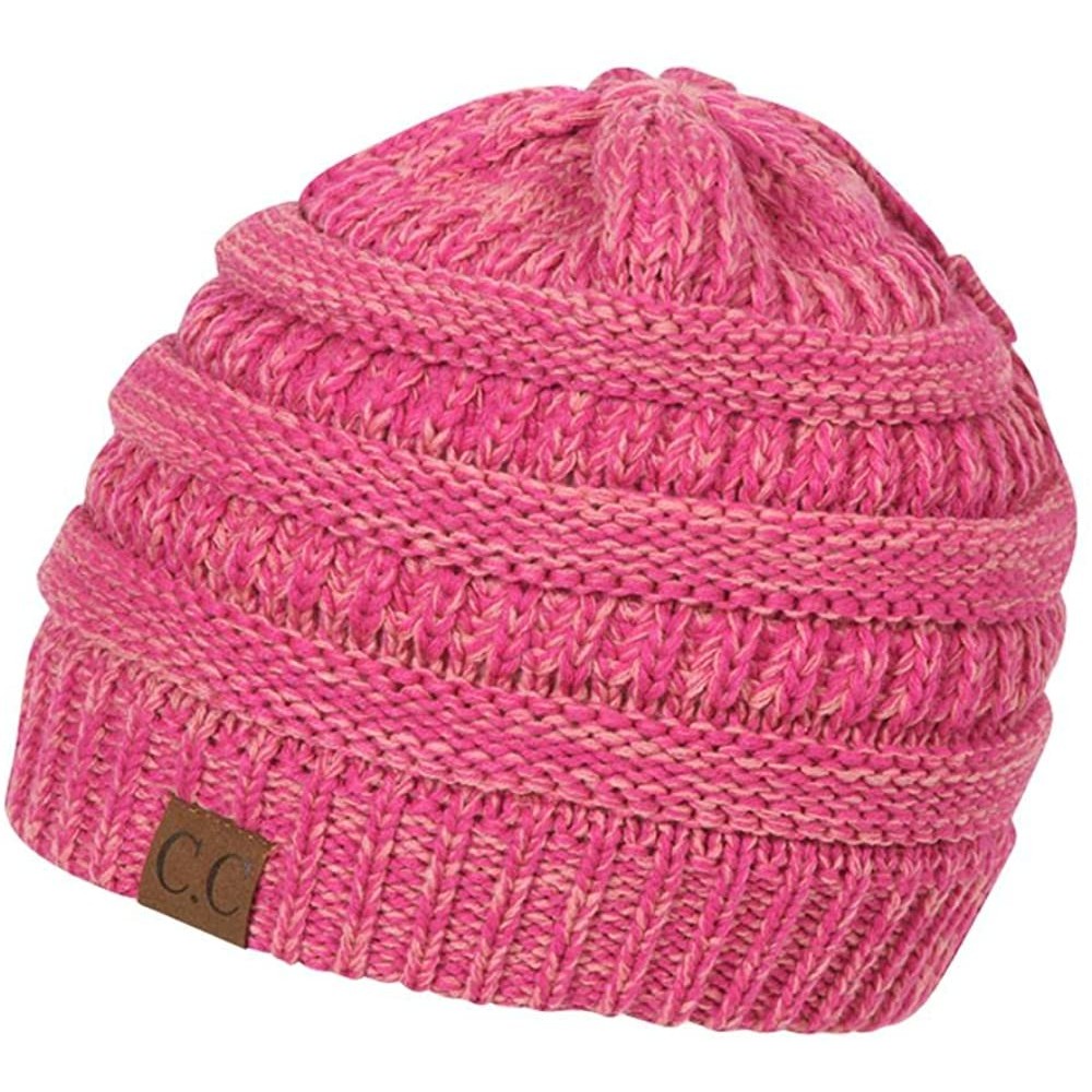 Skullies & Beanies Two Tone Chunky Soft Marled Knit Soft Beanie - Hot Pink - CV12M1O1ZKN $14.30