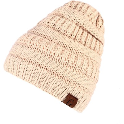 Skullies & Beanies Mens Womens Winter Cable Knit Slouchy Beanie Skully Cap Hat - Putty - CD1875MZEAE $9.05
