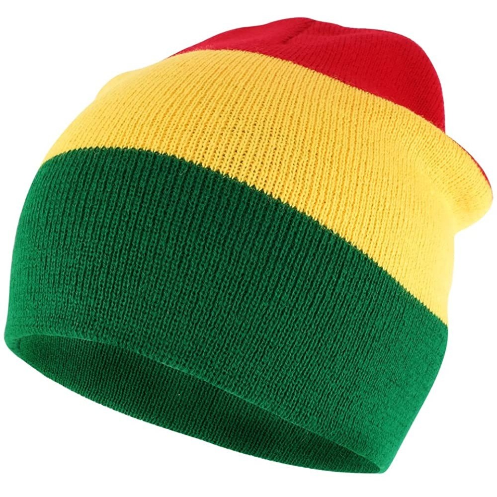 Skullies & Beanies Acrylic Rasta RGY Winter Short Beanie Hat - Red/ Yellow/ Green - CI17YEHLXK3 $14.76
