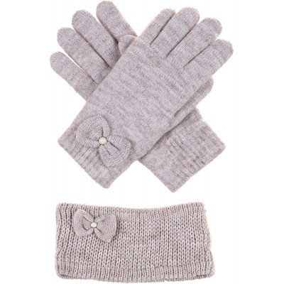 Headbands Womens Winter Cable Plush Warm Fleece Lined Knit Gloves & Headband 2 Pieces Set-Various Styles - CS185SZ0AMK $28.14