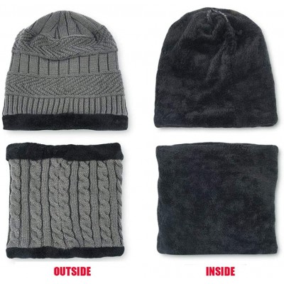 Skullies & Beanies Men Beanies Hat Winter Thick Warm Knit Skull Cap Hat Scarf Set - Grey Set - CQ194GOZUET $16.08
