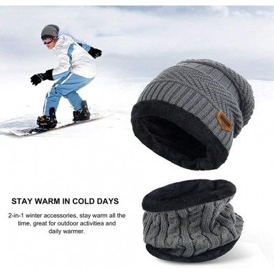 Skullies & Beanies Men Beanies Hat Winter Thick Warm Knit Skull Cap Hat Scarf Set - Grey Set - CQ194GOZUET $16.08