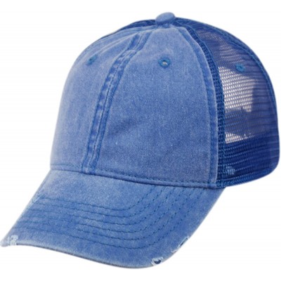 Baseball Caps Low Profile Unstructured HAT Twill Distressed MESH Trucker CAPS - Royal - C812NU76P65 $14.68