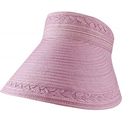 Visors Women's Roll Up Wide Brim Sun Visor Hat with Crochet Trim - Lavender - C811MF6OQLN $20.92