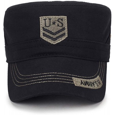 Baseball Caps Fashion Solid Color Unisex Adjustable Strap Cadet Cap Embroidered - 3-black - C318W337C4O $18.95