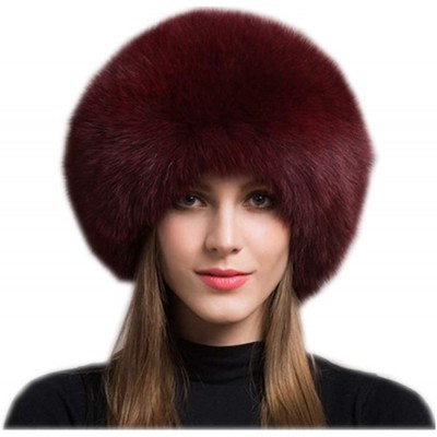 Bomber Hats New Women's Real Fox Fur Hats Leather Outdoor Warm Winter Hats - Red Wine - C518I3YRO2X $82.92