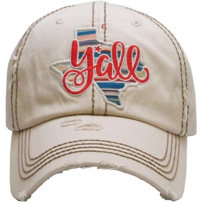 Baseball Caps Distressed Embroidered Texas State Y'all Baseball Hat (Stone) - C018CTZH9LX $21.47