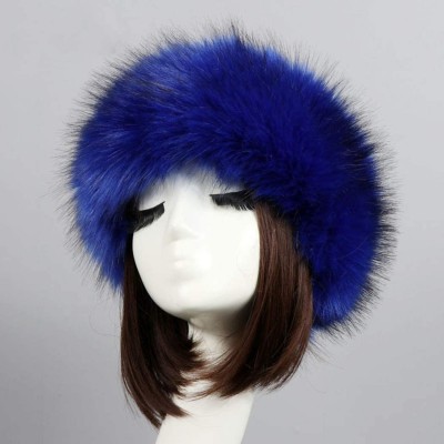 Cold Weather Headbands Women's Faux Fur Headband Soft Winter Cossack Russion Style Hat Cap - Royal Blue - CN18L8KOI5W $10.76