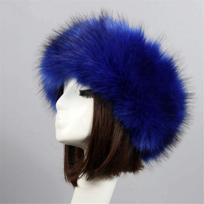 Cold Weather Headbands Women's Faux Fur Headband Soft Winter Cossack Russion Style Hat Cap - Royal Blue - CN18L8KOI5W $10.76