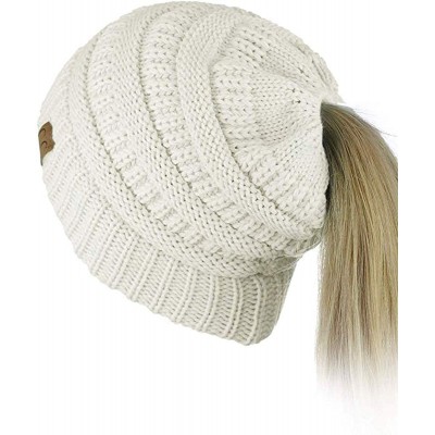 Skullies & Beanies Quality Knit Messy Bun Hat Beanie - White - CK12O25ZF1X $27.87