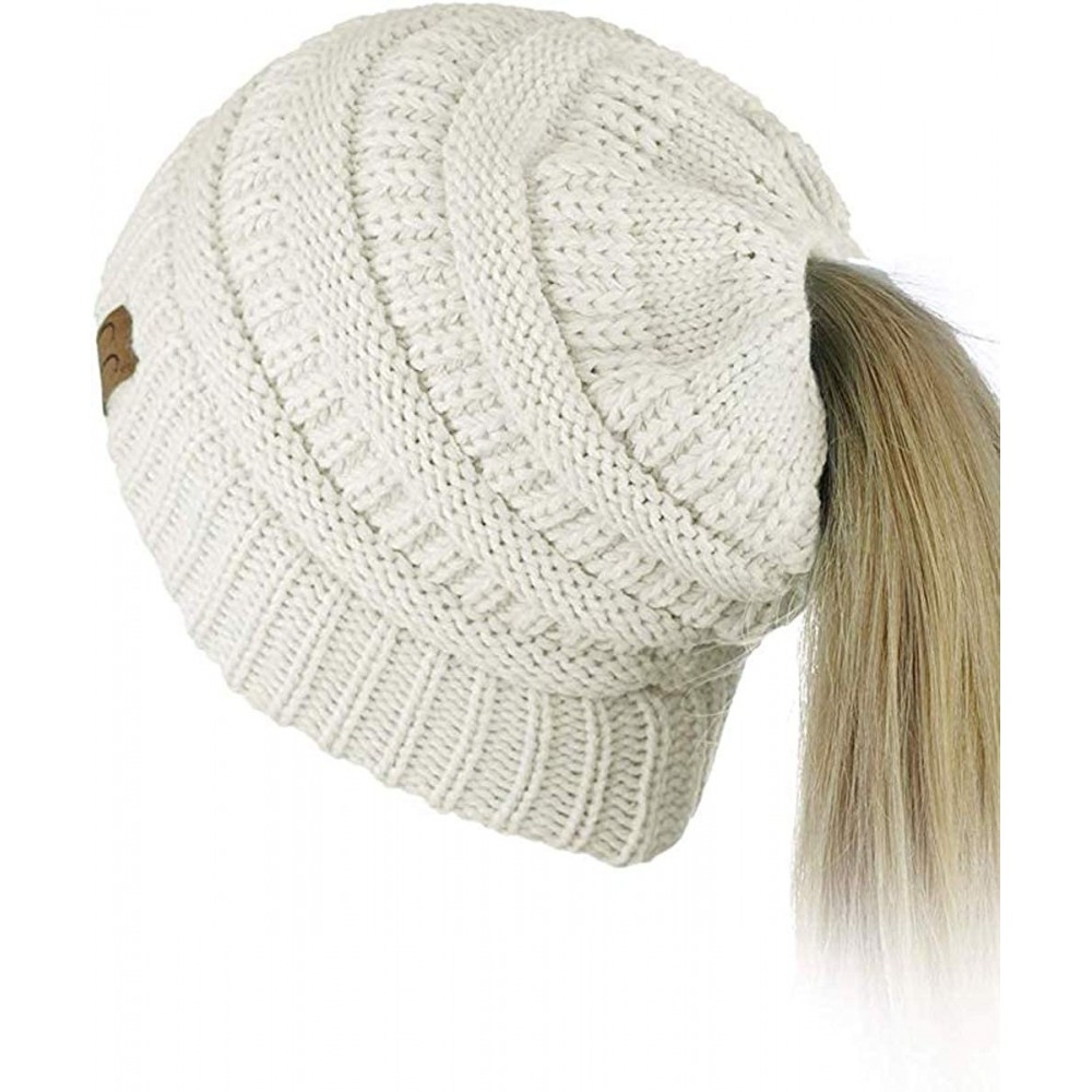Skullies & Beanies Quality Knit Messy Bun Hat Beanie - White - CK12O25ZF1X $12.63