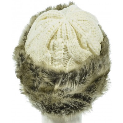 Skullies & Beanies Women's Knitted Hat Faux Fur Lined Trim Cable Winter Beanie - Ivory - CW12MA47VSU $19.73