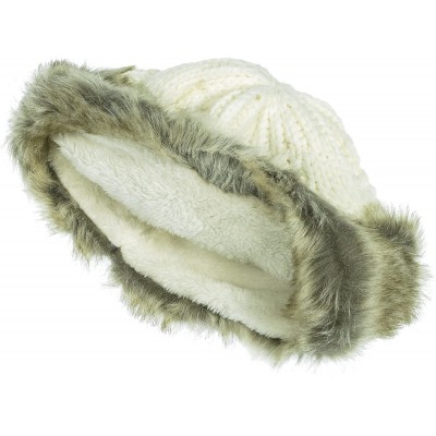 Skullies & Beanies Women's Knitted Hat Faux Fur Lined Trim Cable Winter Beanie - Ivory - CW12MA47VSU $19.73