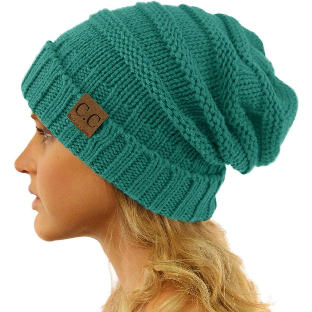 Skullies & Beanies Winter Trendy Warm Oversized Chunky Baggy Stretchy Slouchy Skully Beanie Hat - Teal - CM18IHI00M7 $14.76