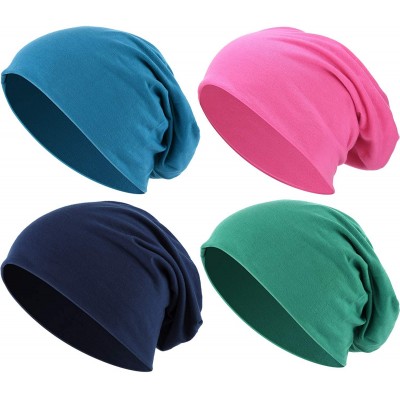 Skullies & Beanies Thin Knit Slouchy Cap Beanies Hat Hip-Hop Sleep Cap Dwarf Hat (Lake Blue- Dark Green- Pink- Navy Blue- 4 P...