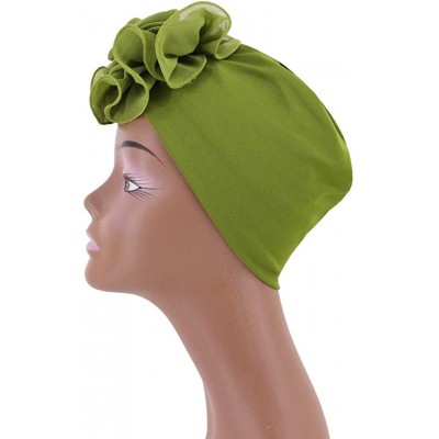 Sun Hats Shiny Metallic Turban Cap Indian Pleated Headwrap Swami Hat Chemo Cap for Women - Army Green African Flower - CM18WE...