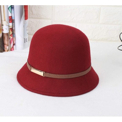 Bucket Hats 100% Wool Vintage Felt Cloche Bucket Bowler Hat Winter Women Church Hats - Dome Red25 - CD18LKEMG5L $25.94
