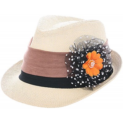 Fedoras Women's Floral Polka Dot Fedora Hat - Beige - C412GLW4V2Z $24.18