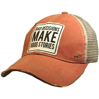 Baseball Caps Distressed Washed Fun Baseball Trucker Mesh Cap - Bad Decisions Make Good Stories (Orange) - CL19524Z9UX $28.28