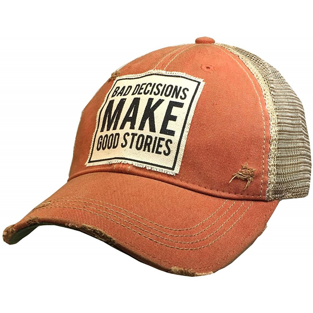 Baseball Caps Distressed Washed Fun Baseball Trucker Mesh Cap - Bad Decisions Make Good Stories (Orange) - CL19524Z9UX $28.28