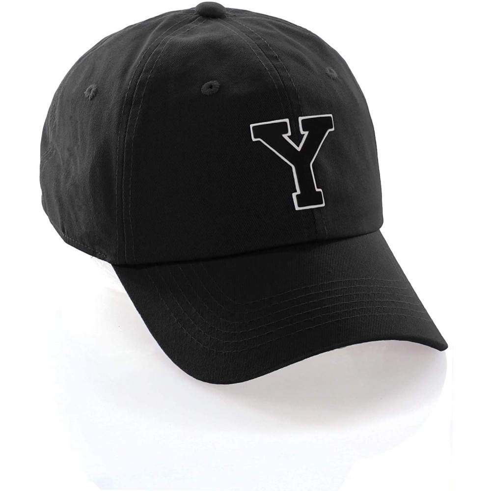 Baseball Caps Custom Hat A to Z Initial Letters Classic Baseball Cap- Black Hat White Black - Letter Y - CX18NKSO473 $14.22