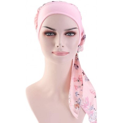 Skullies & Beanies Women Vintage Silky Turbans Bonnet Elastic Wide Band Multifunction Printing Hat Chemo Hair Loss Cap - Pink...