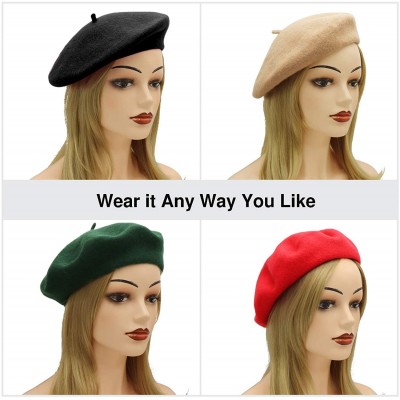 Berets Wool French Beret Hat for Women - Burgundy - CB18NMXNG8Y $9.27