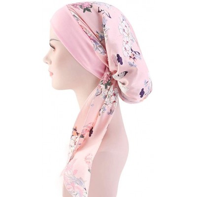 Skullies & Beanies Women Vintage Silky Turbans Bonnet Elastic Wide Band Multifunction Printing Hat Chemo Hair Loss Cap - Pink...