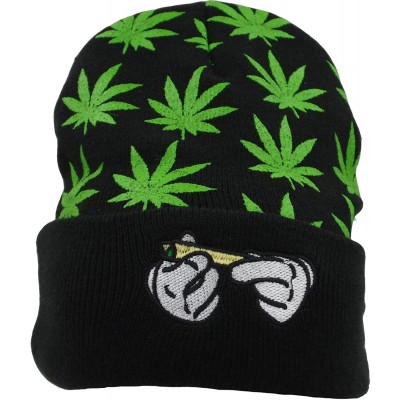 Skullies & Beanies Marijuana Weed Cuff Beanie-Hat - Knit Winter Hat for Women Men - Green - CG18HT4340Z $23.04