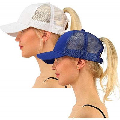 Baseball Caps Ponytail Cap Messy Trucker Adjustable Visor Baseball Cap Hat Unisex - White & Dark Blue - CW18TM42KRI $22.82