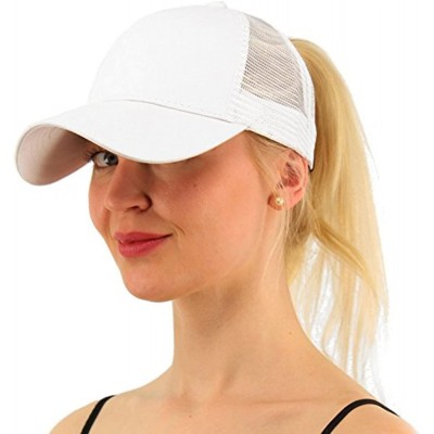 Baseball Caps Ponytail Cap Messy Trucker Adjustable Visor Baseball Cap Hat Unisex - White & Dark Blue - CW18TM42KRI $22.82