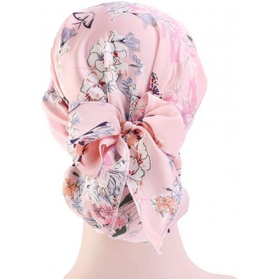 Skullies & Beanies Women Vintage Silky Turbans Bonnet Elastic Wide Band Multifunction Printing Hat Chemo Hair Loss Cap - Pink...