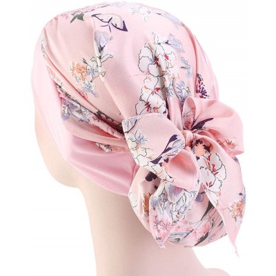 Skullies & Beanies Women Vintage Silky Turbans Bonnet Elastic Wide Band Multifunction Printing Hat Chemo Hair Loss Cap - Pink...