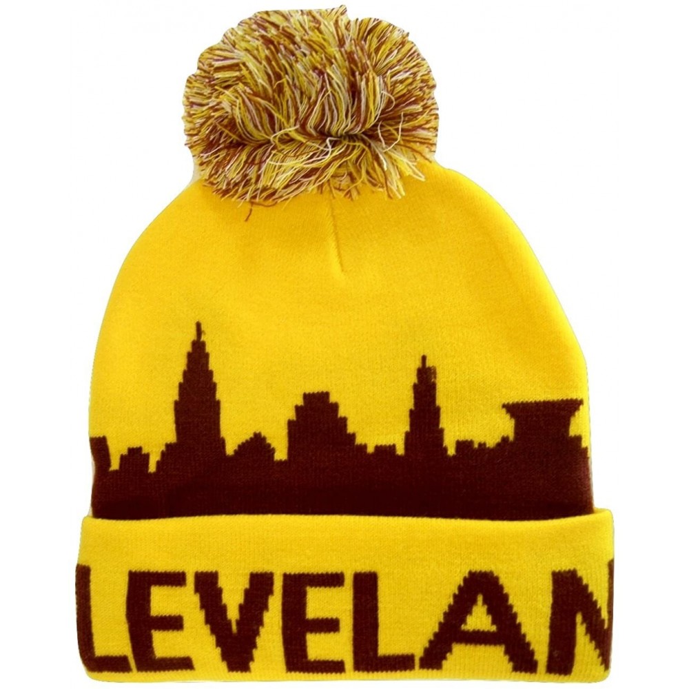 Skullies & Beanies Cleveland Adult Size Winter Knit Beanie Hats - Gold/Wine Skyline - CF1878RLYKC $8.88