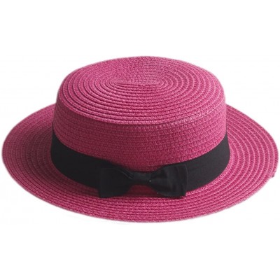Sun Hats Fashion Women Men Summer Straw Boater Hat Boonie Hats Beach Sunhat Bowler Caps - Rose Red - CS182W9MLRX $11.30