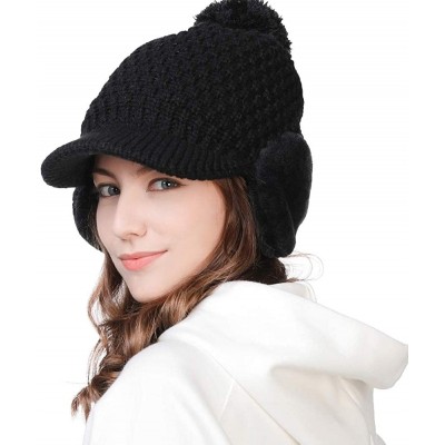 Newsboy Caps Womens Knit Newsboy Cap Warm Lined Winter Hat 100% Soft Acrylic with Visor - 99722_black - CC18KK87YE7 $31.71