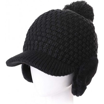 Newsboy Caps Womens Knit Newsboy Cap Warm Lined Winter Hat 100% Soft Acrylic with Visor - 99722_black - CC18KK87YE7 $13.43