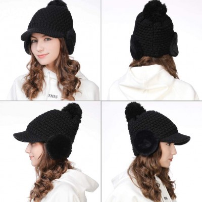 Newsboy Caps Womens Knit Newsboy Cap Warm Lined Winter Hat 100% Soft Acrylic with Visor - 99722_black - CC18KK87YE7 $13.43