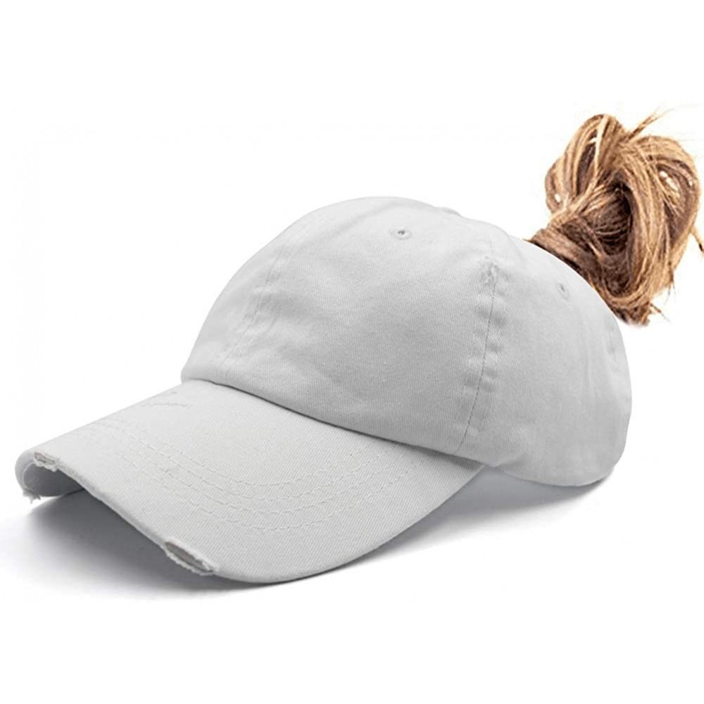 Baseball Caps Ponytail High Buns Ponycaps Baseball Adjustable - Distressed White - CI18WXG5XZR $11.99