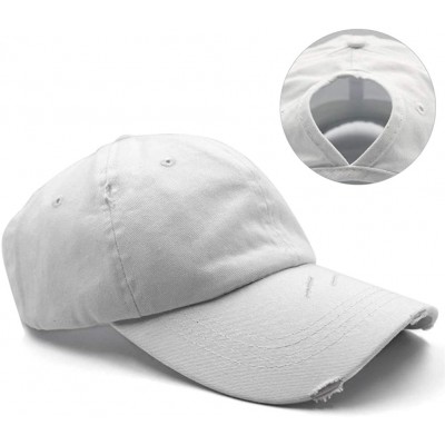Baseball Caps Ponytail High Buns Ponycaps Baseball Adjustable - Distressed White - CI18WXG5XZR $11.99