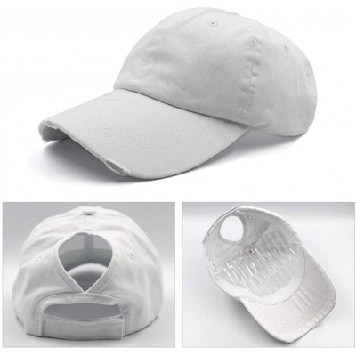 Baseball Caps Ponytail High Buns Ponycaps Baseball Adjustable - Distressed White - CI18WXG5XZR $11.99