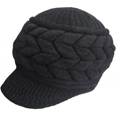 Skullies & Beanies Womens Winter Beanie Hat Warm Knitted Slouchy Wool Hats Cap with Visor - A-black - C812MO8OFV7 $10.06