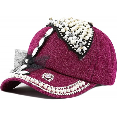 Baseball Caps Beaded Crystal Rhinestone Umbrella Design Glitter Cap - Fuchsia - CM12CX5TZBV $17.06