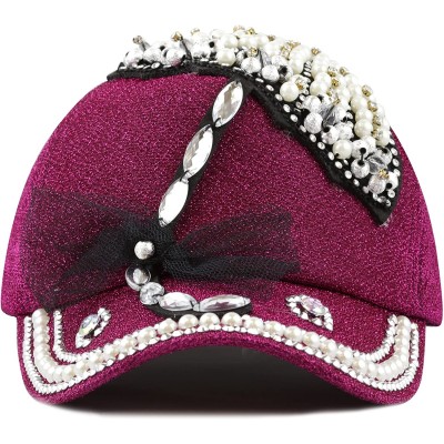 Baseball Caps Beaded Crystal Rhinestone Umbrella Design Glitter Cap - Fuchsia - CM12CX5TZBV $17.06