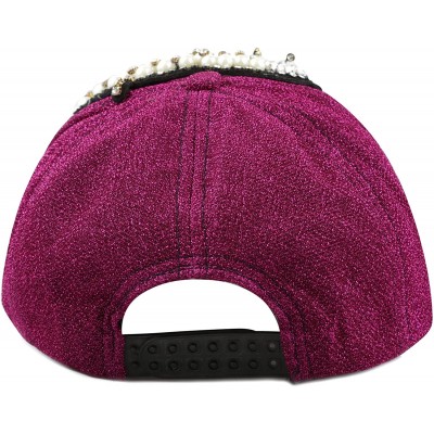 Baseball Caps Beaded Crystal Rhinestone Umbrella Design Glitter Cap - Fuchsia - CM12CX5TZBV $17.06