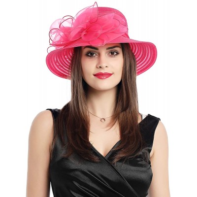 Bucket Hats Lady Derby Dress Church Cloche Hat Bow Bucket Wedding Bowler Hats - Rose Red - C818SU5KNGW $21.25